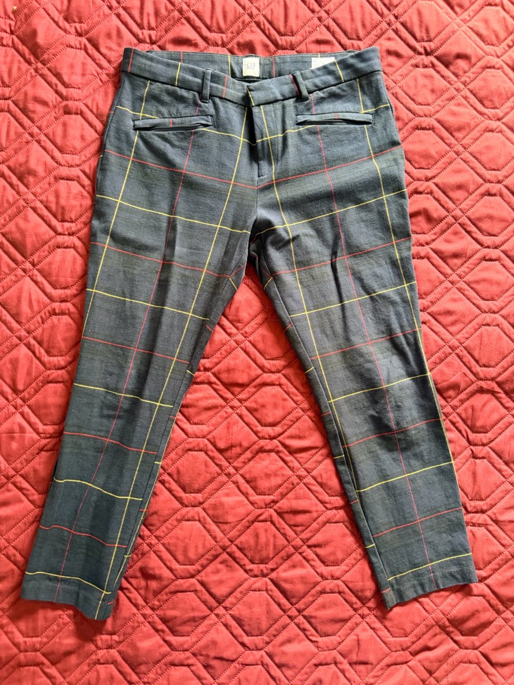 GAP Gray Windowpane Trousers with Yellow & Red Lines